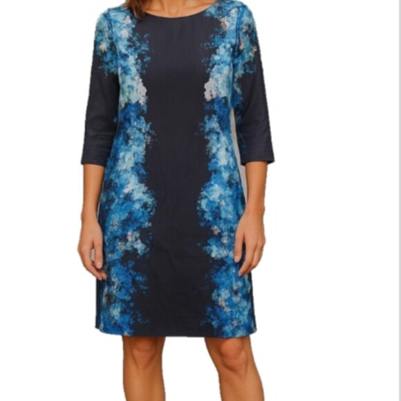 NEW H&M Blue Floral Shift Dress Size 6 S/M 3/4 Sleeve Button Vertical Design - Picture 3 of 9